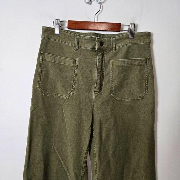 Faherty Women's Size 30 Wide Leg Stretch Terry Patch Pocket Pants Olive Green - Picture 3 of 11